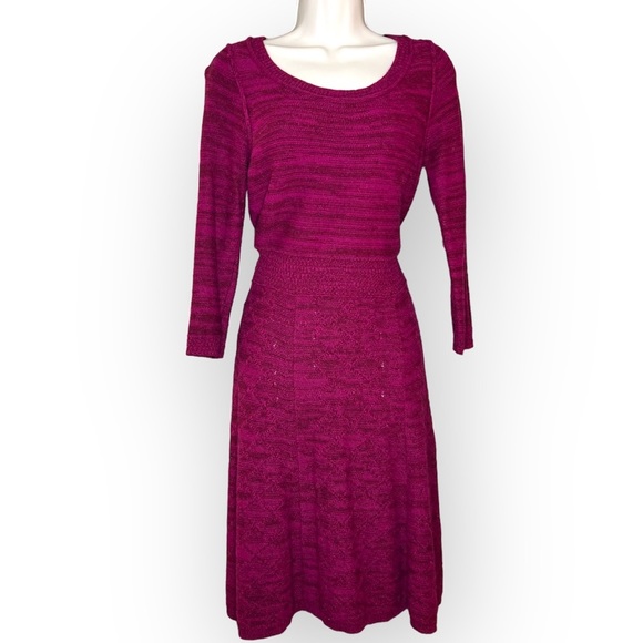 Sparrow Anthropologie Cranberry Marled Wool Blend Fit and Flare Sweater Dress M - Picture 1 of 12